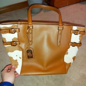 Brown Leather Cow Hide Handbag Lauren by Ralph Lauren
